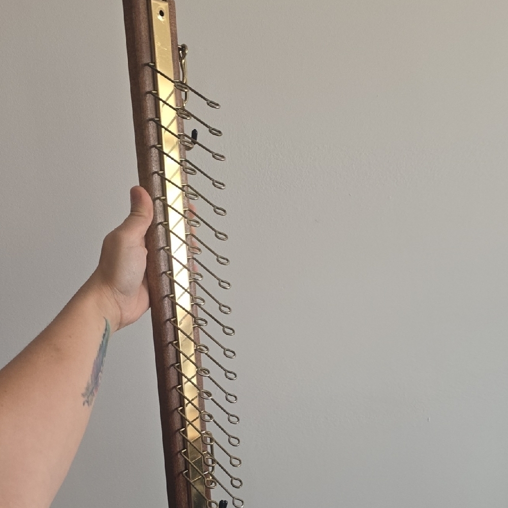 Vintage Wood & Brass Tie Rack - 36 Hook Necktie Display